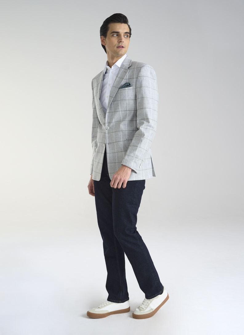 Jasnoszara marynarka męska w kratkę 