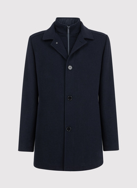 Granatowy płaszcz męski z wełną