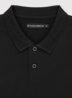 Gładki bawełniany t-shirt polo w kolorze czarnym