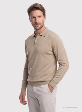 Beżowy sweter z kołnierzykiem polo