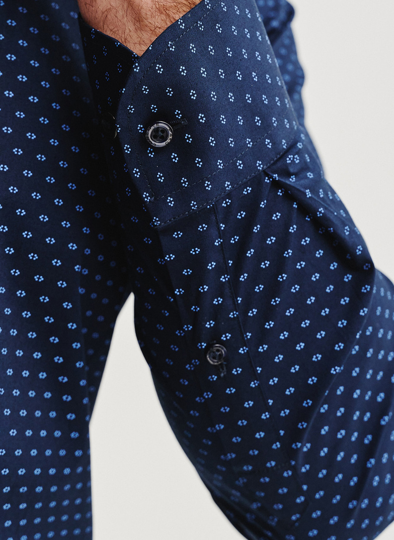 Granatowa koszula męska w mikrowzór