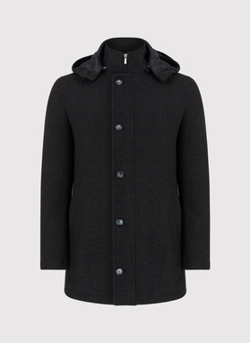 Czarno-brązowy płaszcz męski z odpinanym kapturem