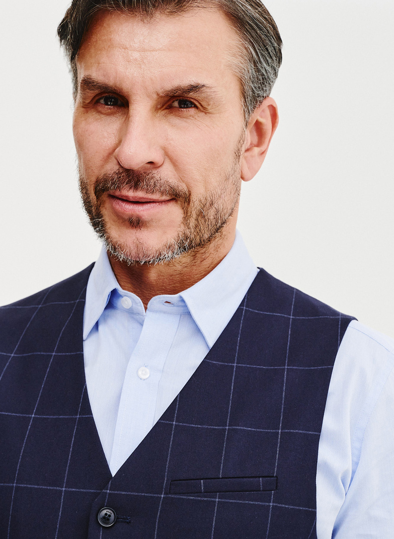 Granatowa kamizelka męska w kratę