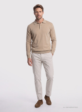 Beżowy sweter z kołnierzykiem polo