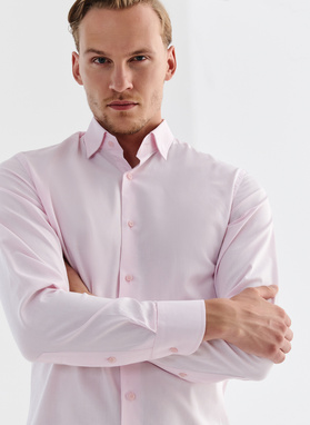 Gładka elegancka koszula męska w kolorze różowym
