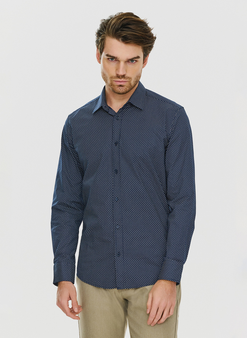 Granatowa koszula w drobny wzór 