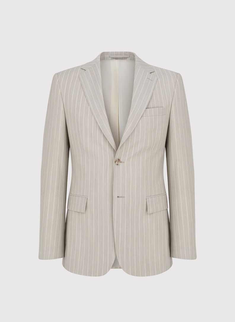 Beżowa marynarka garniturowa w prążek