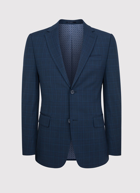 Granatowy garnitur w delikatną niebieską kratkę