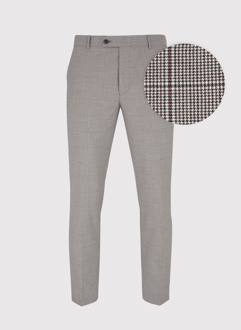 Brązowe spodnie garniturowe w kratę