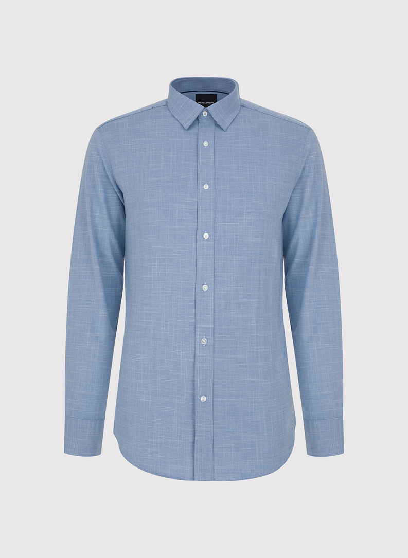 Granatowa koszula w drobną kratę