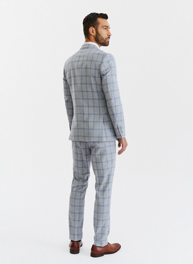 Szara marynarka garniturowa w niebiesko-białą kratę