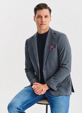 Granatowa marynarka w drobną kratę