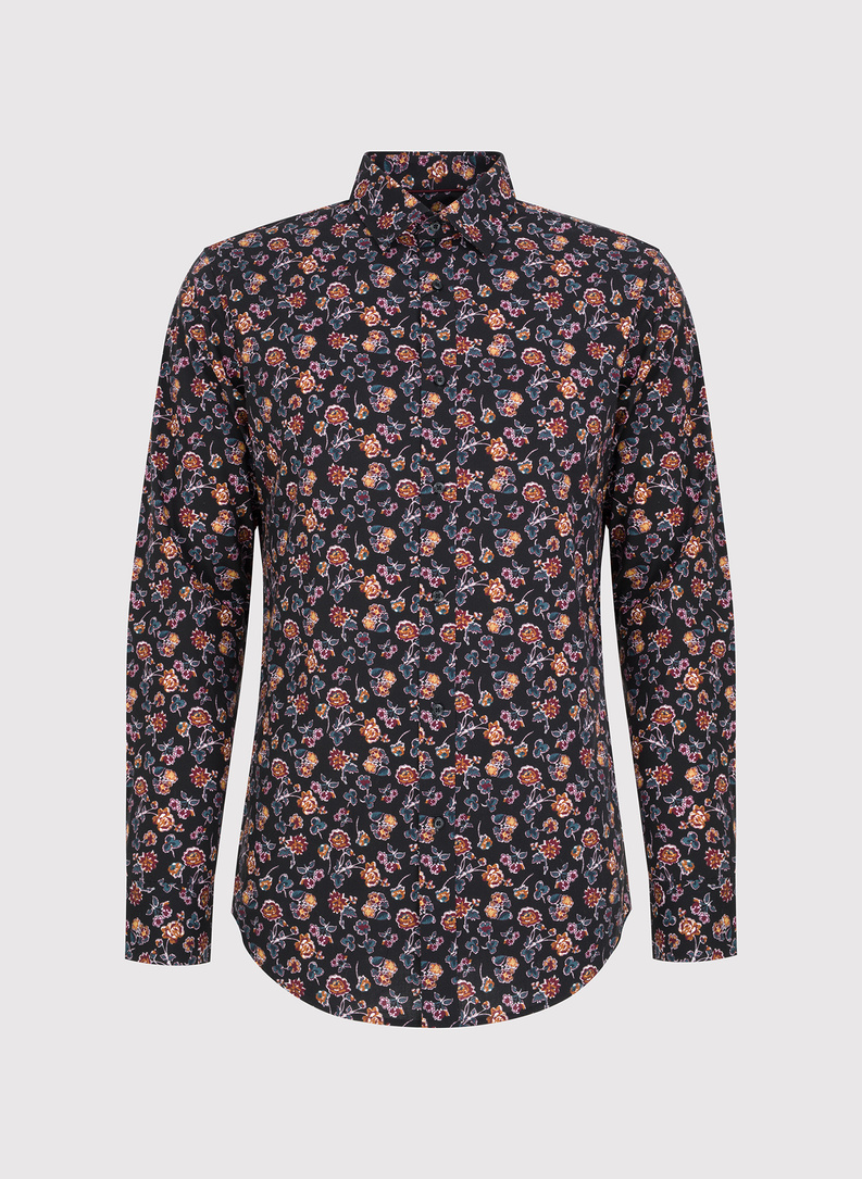 Czarna koszula męska w kwiaty