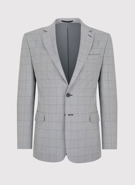 Szara wełniana marynarka garniturowa w kratę