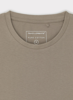 Bawełniany beżowy t-shirt z okrągłym dekoltem