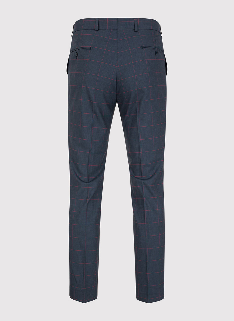 Granatowy garnitur w bordową kratę Windowpane