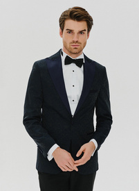 Granatowa żakardowa marynarka smokingowa