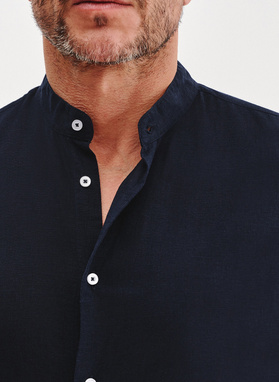 Lniana granatowa koszula męska ze stójką