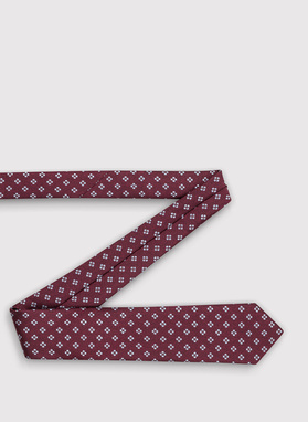 Bordowy krawat męski w szare drobne kwiatki