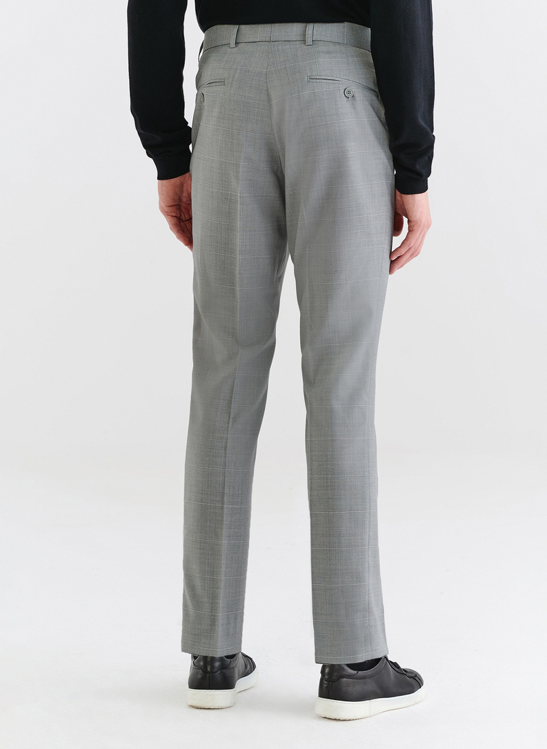 Szare spodnie garniturowe w delikatną kratę