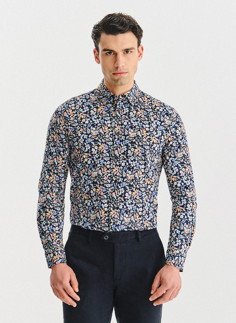 Granatowa koszula w kwiaty