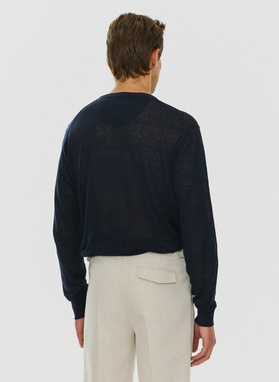 Granatowy lniany sweter