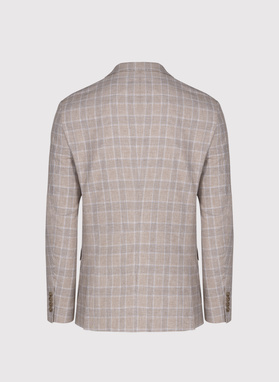 Beżowa marynarka w kratkę z lnem i bawełną