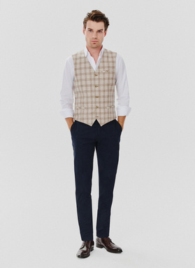 Jednorzędowa kamizelka męska w kratę