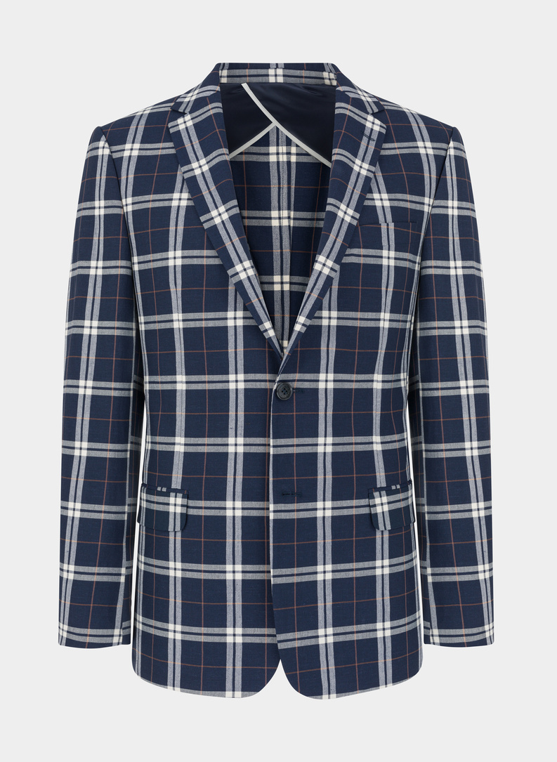 Granatowy garnitur w intensywną kratę