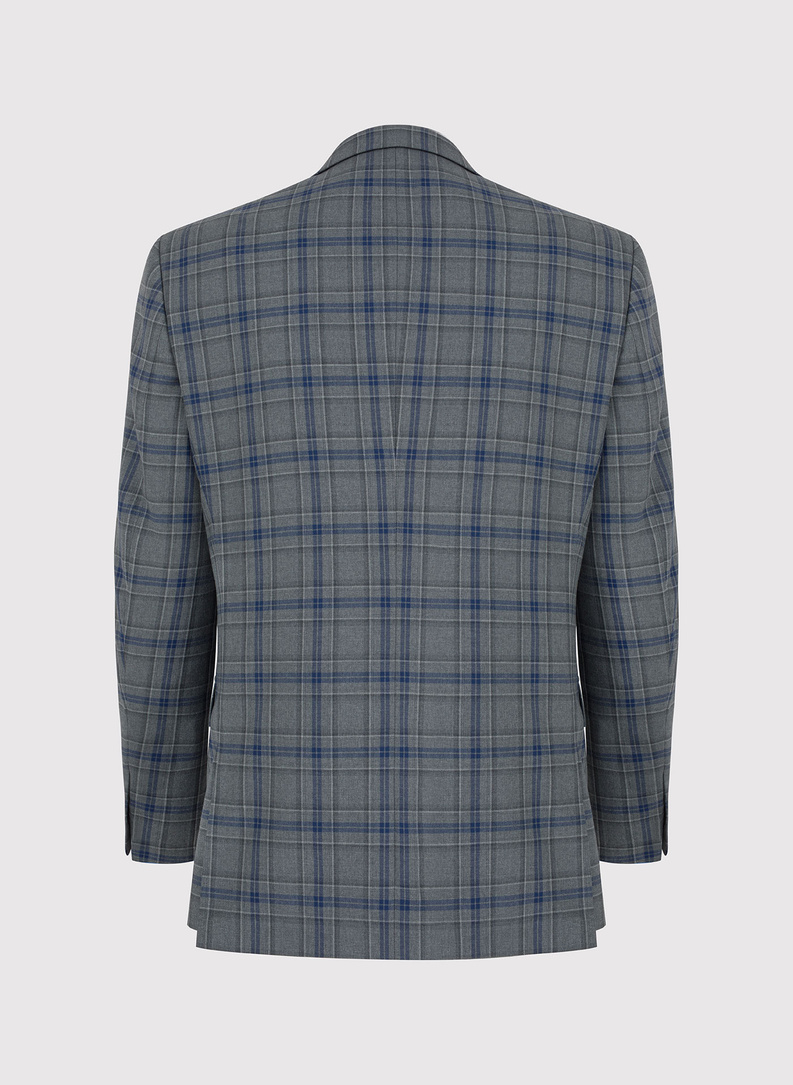 Szary wełniany garnitur w kratkę