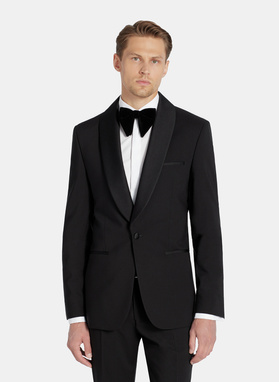 Ślubny smoking męski z szalowym kołnierzem