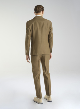 Jasnobrązowe garniturowe spodnie męskie z wełną