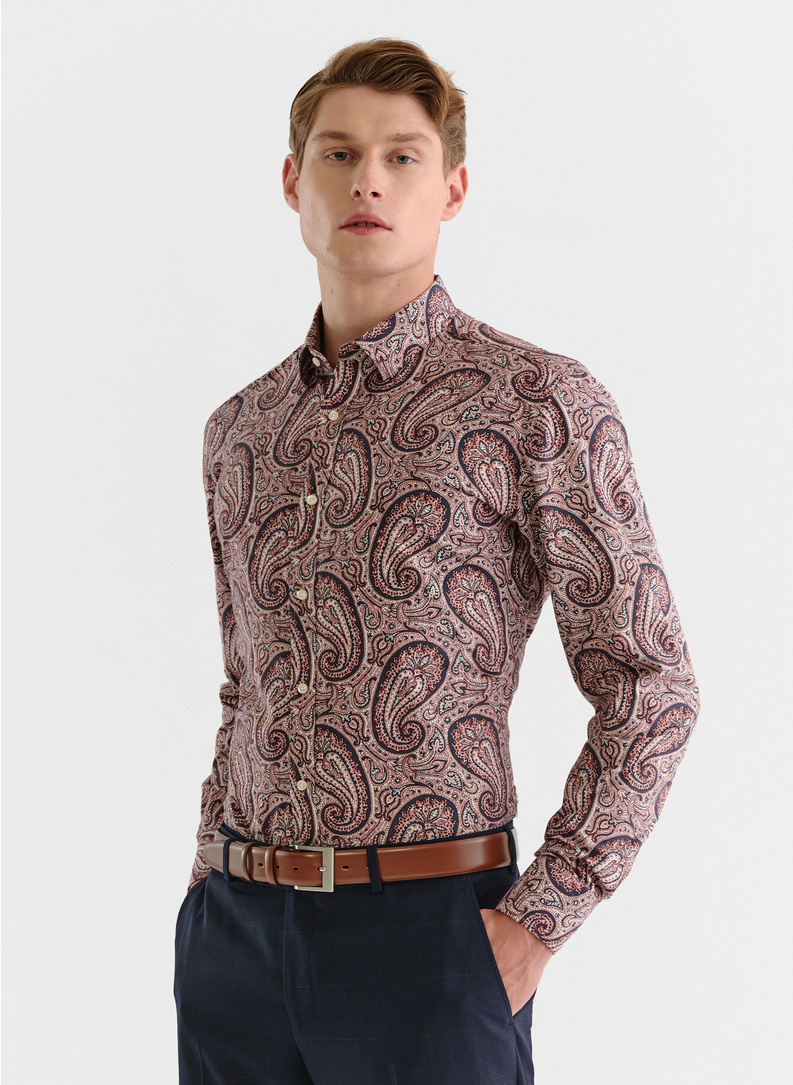 Męska bordowa koszula we wzór paisley