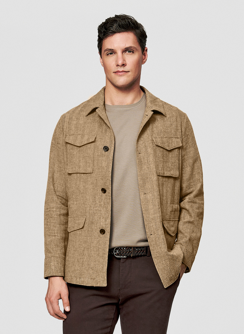 Lniana marynarka safari w kolorze beżowym