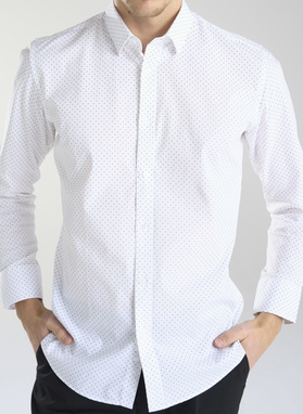 Biała koszula męska w brązowe kropki