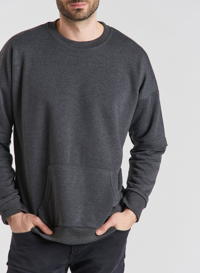 BLUZA Z OKRĄGŁYM DEKOLTEM SZARA P20WF-2B-015-S