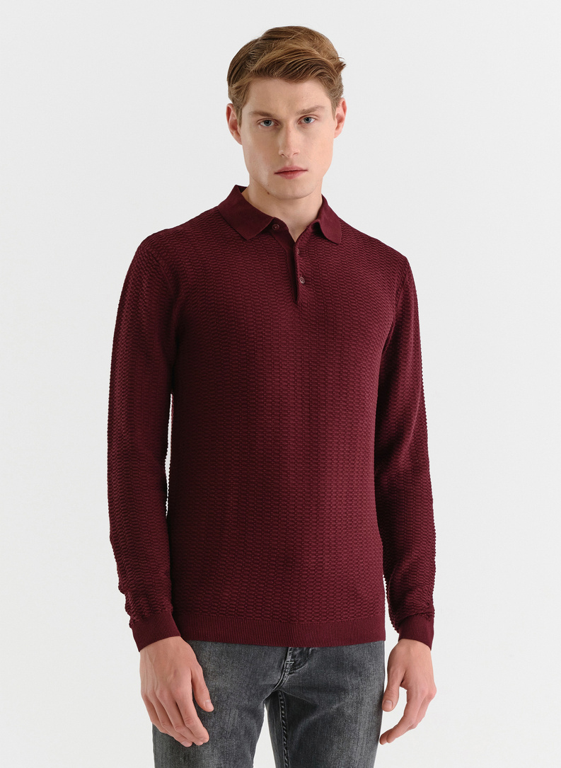 Bawełniany sweter polo w kolorze bordowym