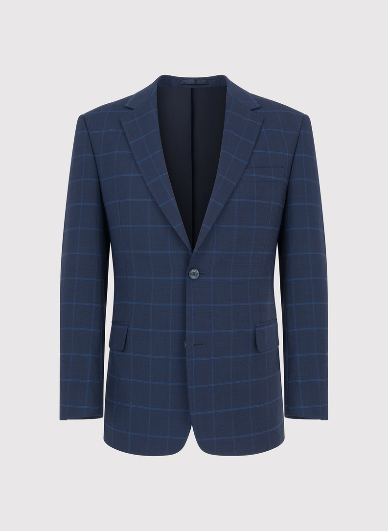 Granatowa marynarka garniturowa w niebieską kratkę