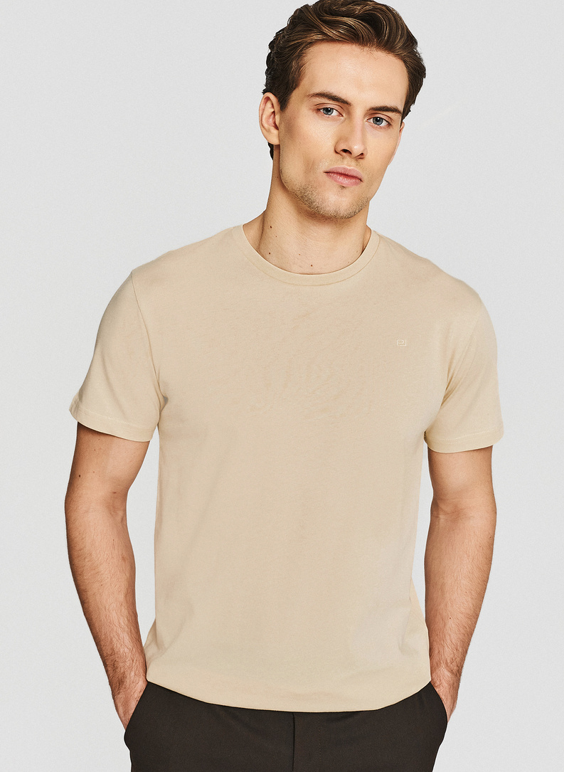 Bawełniany t-shirt męski w kolorze beżowym