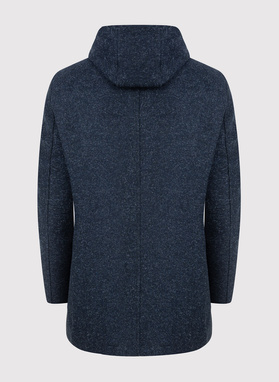 Granatowy płaszcz męski z odpinanym kapturem