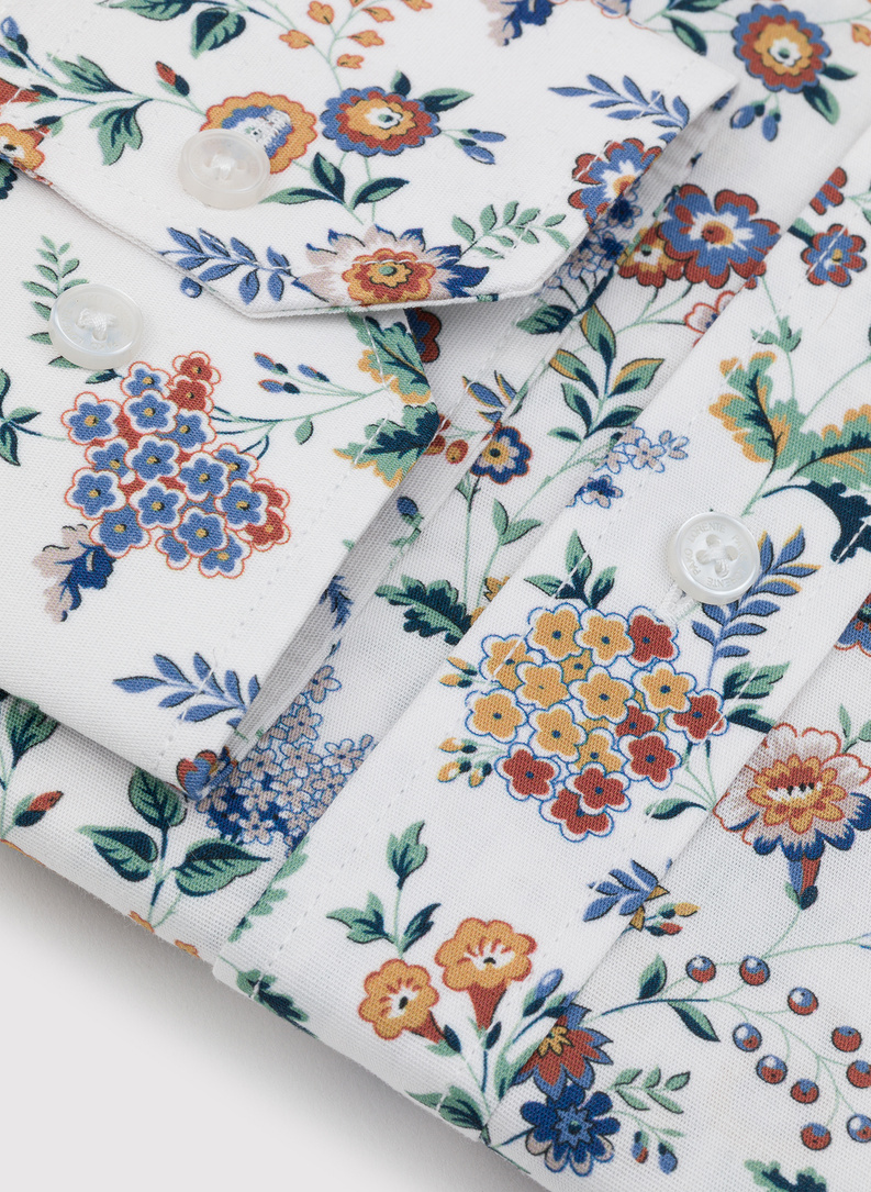 Biała męska koszula w kwiaty 