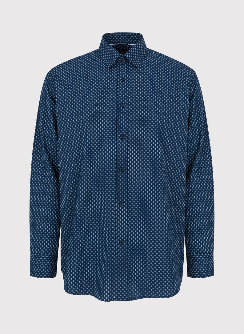 Granatowa koszula o prostym kroju we wzór paisley 