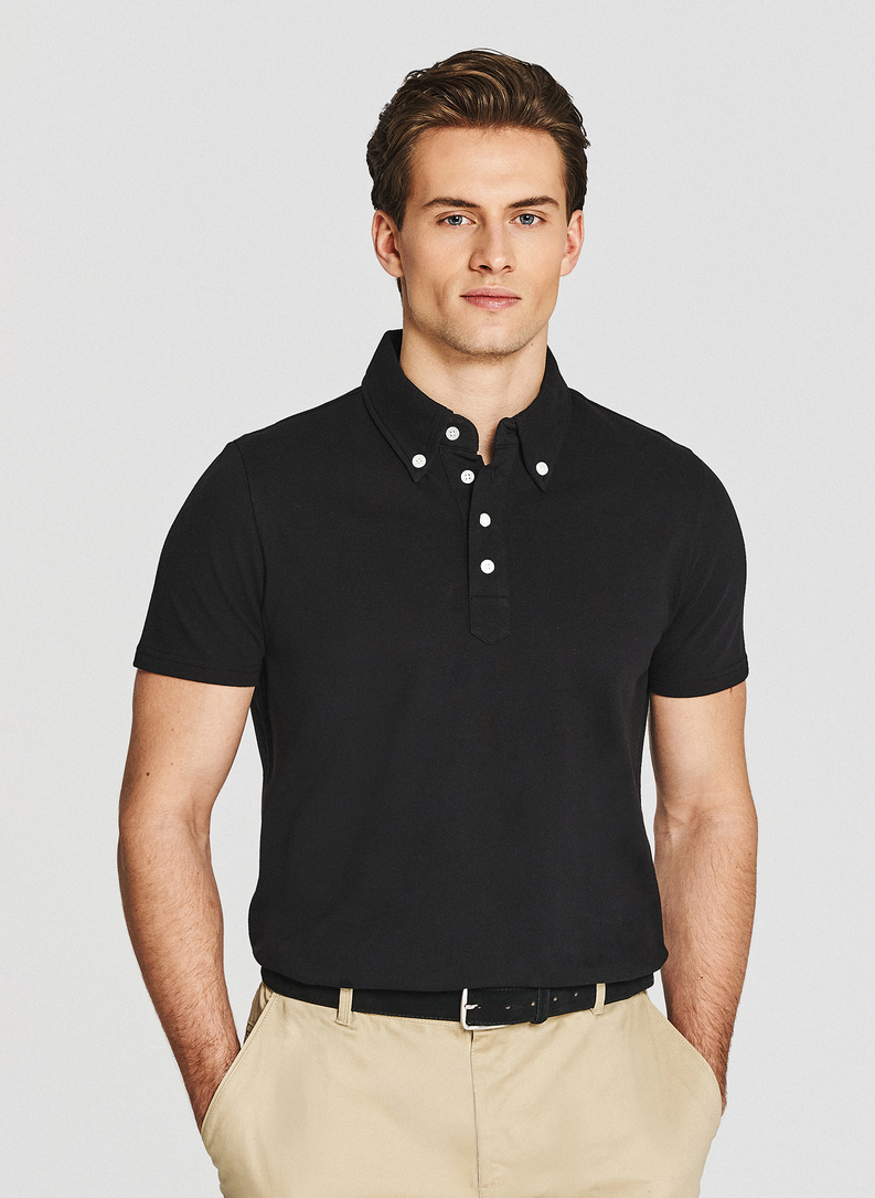Czarny t-shirt polo z bawełny