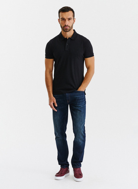 Gładki T-shirt polo w kolorze czarnym