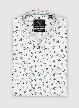 Biała koszula męska w zielone motylki