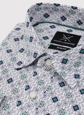 Męska koszula w kolorze białym w granatowo-zielony wzór