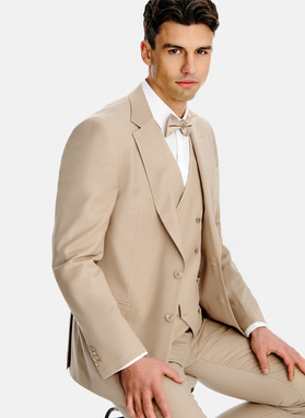 Beżowy wełniany garnitur męski