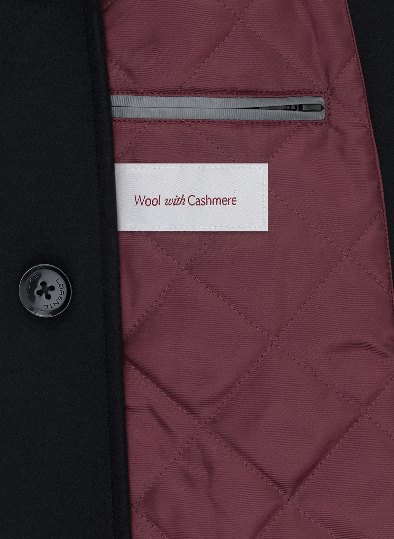 Czarny krótki płaszcz męski z wełną i kaszmirem