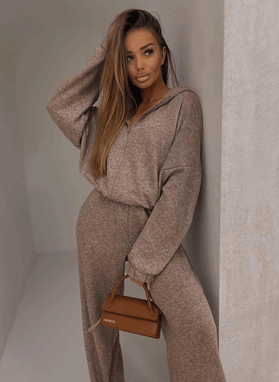 Mokka gładki komplet damski z wełną