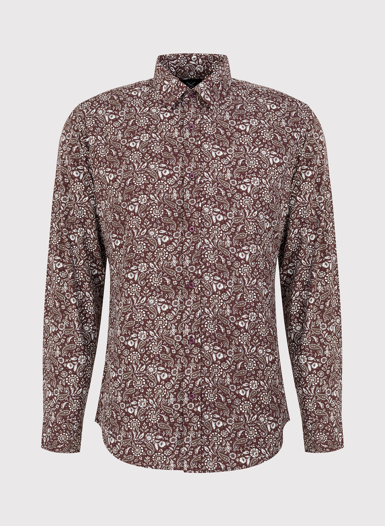 Casualowa brązowa koszula w paisley